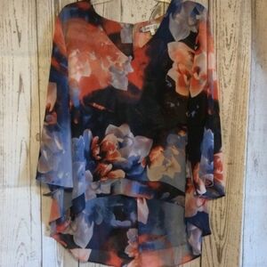 Jennifer Lopez Multicolor Floral Tiered Flowy Top With Butterfly Sleeves